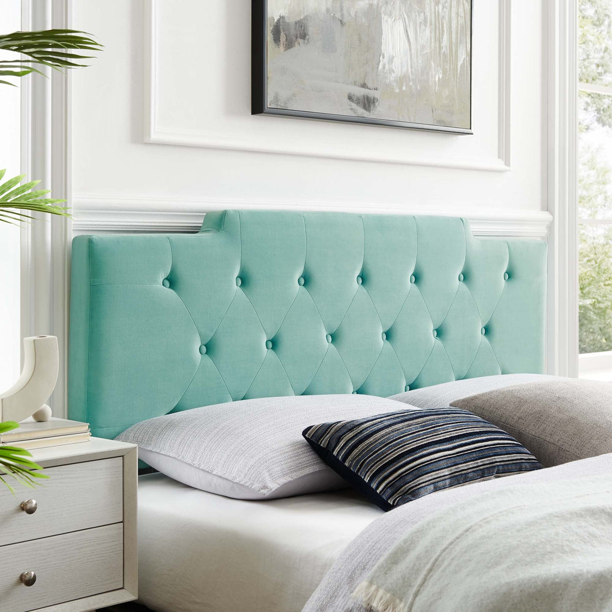 Juliet Tufted Performance Velvet Headboard - King/CA King, Mint