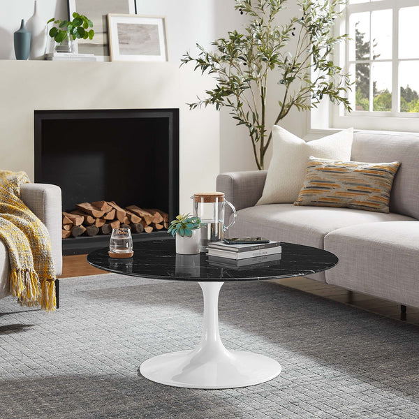 Lippa Round Artificial Marble Coffee Table - 36", White Black