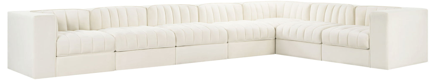 Rummi - Velvet Performance Fabric Upholstered 7 Piece Modular Sectional (With 3 Corner Chairs)