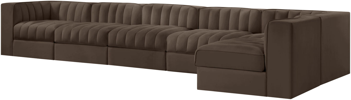 Rummi - Velvet Performance Fabric Upholstered 6 Piece Modular Sectional, L-Shaped (Right)