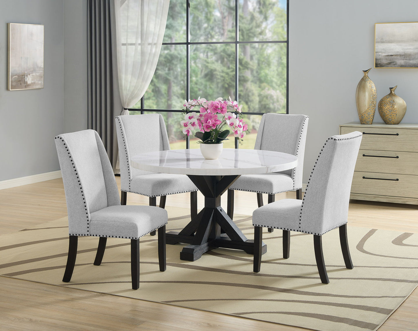 Varley - 5 Piece Dining Room Set - White / Gray