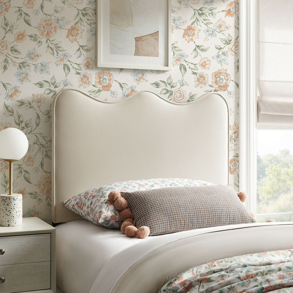 Athena Upholstered Headboard - Twin, Alabaster