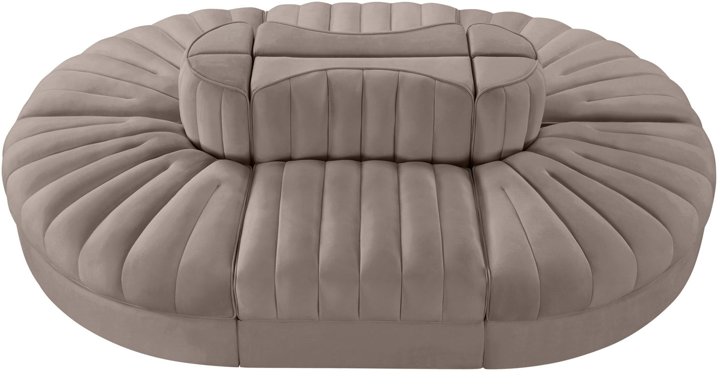 Rummi - Oval Velvet Performance Fabric Upholstered 6 Piece Modular Sectional