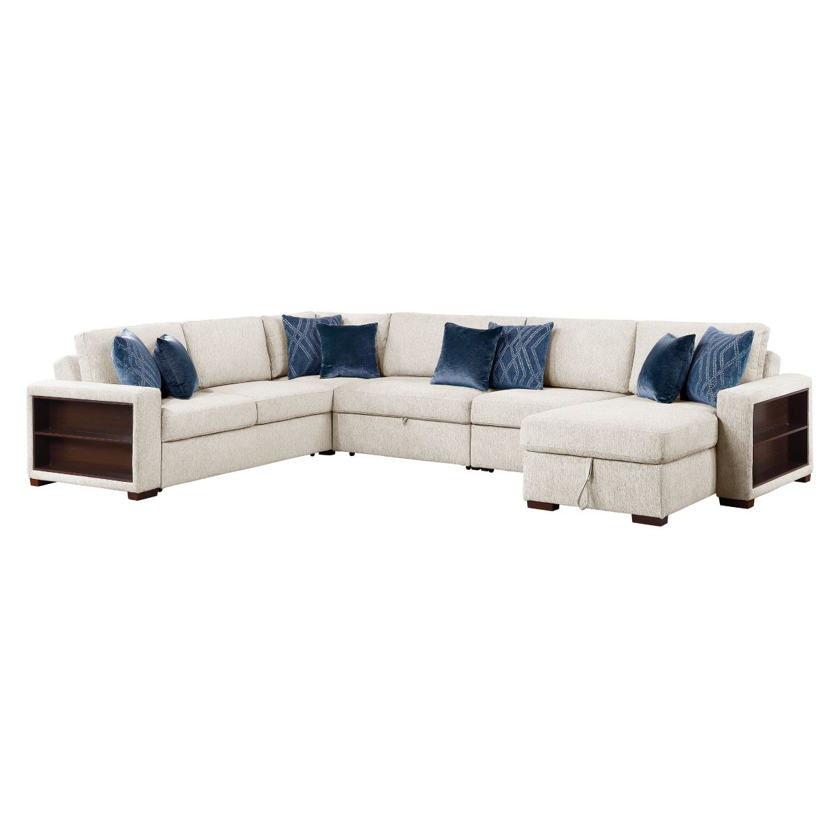 Isla 5-Piece Sectional with Reversible Chaise, Pull-out Bed, Hidden Storage and Click Motion Back