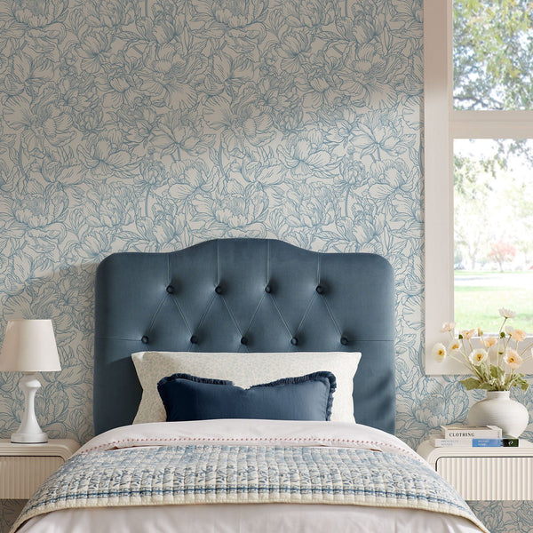Annabel Diamond Tufted Performance Velvet Headboard - Twin, Cadet Blue