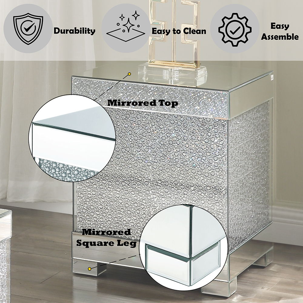 Mallika - End Table - Mirrored & Faux Round Crystals
