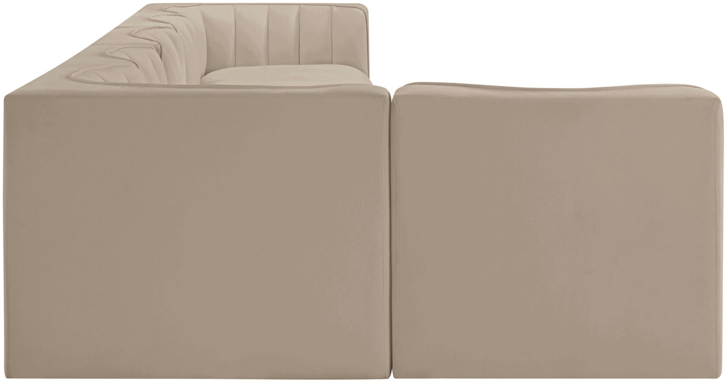 Rummi - Velvet Performance Fabric Upholstered 6 Piece Modular Sectional, L-Shaped (Right)