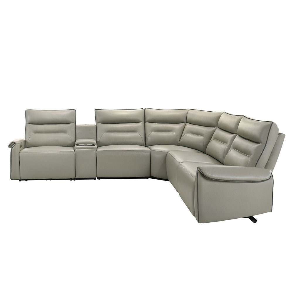 Jayke - Power Motion Sectional Sofa - Light Gray Top Grain Leather Match