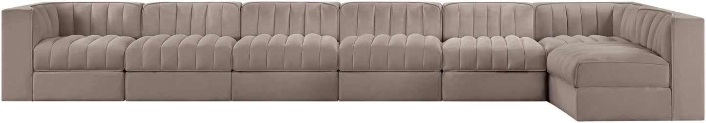 Rummi - Velvet Performance Fabric Upholstered 7 Piece Modular Sectional, L-Shaped (Right)