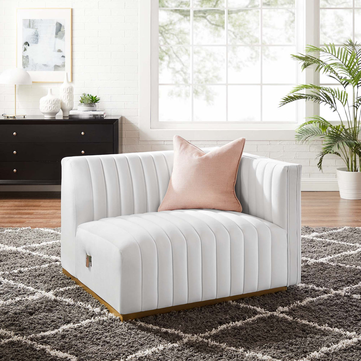 Conjure Channel Tufted Performance Velvet Right-Arm Chair - Gold White