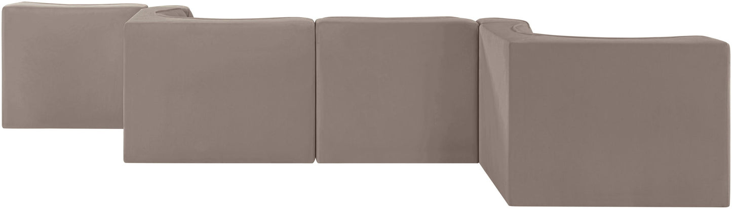 Rummi - Rounded Velvet Performance Fabric Upholstered 6 Piece Modular Sectional