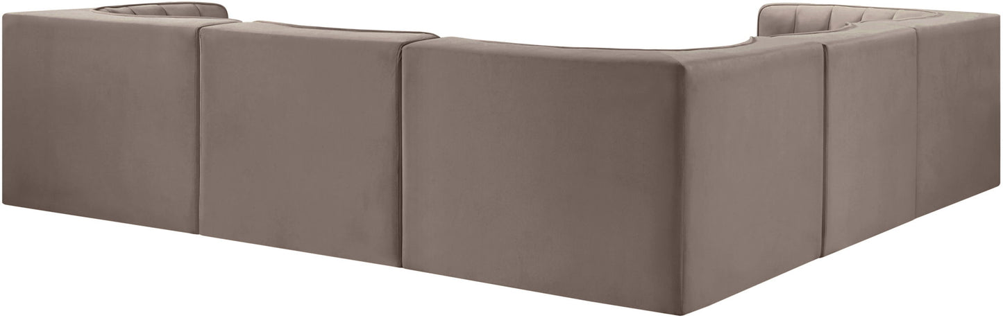 Rummi - Symmetrical Velvet Performance Fabric Upholstered 5 Piece Modular Sectional