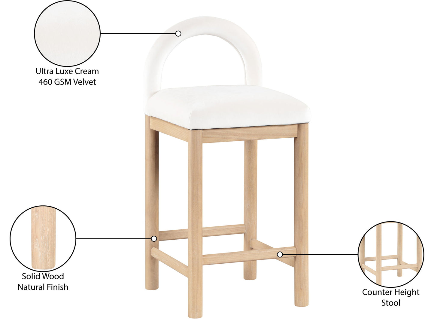 Conrad - Velvet Counter Stool With Natural Legs