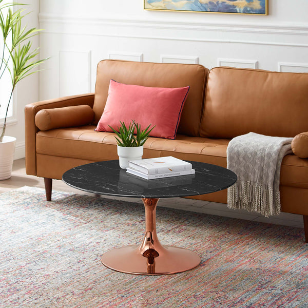 Lippa Round Artificial Marble Coffee Table - 36", Rose Black