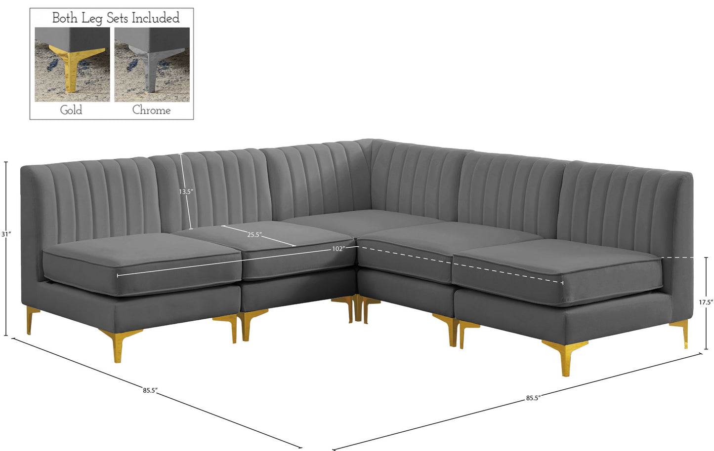 Alina - 5 Piece Armless Sectional