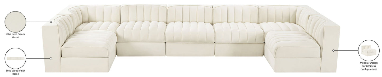 Rummi - Velvet Performance Fabric Upholstered 7 Piece Modular Sectional (With 2 Corner Chairs)