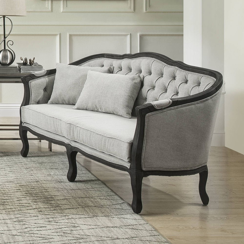 Samael - Loveseat With 2 Pillows - Gray Linen & Dark Brown