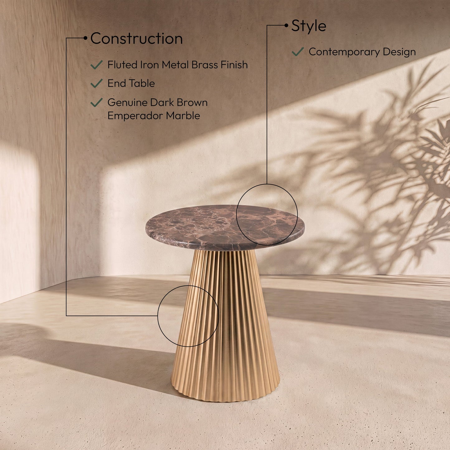 Cindra - Genuine Marble Top And Iron Base Table
