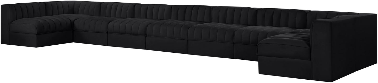 Rummi - Armless Velvet Performance Fabric Upholstered 9 Piece Modular Sectional