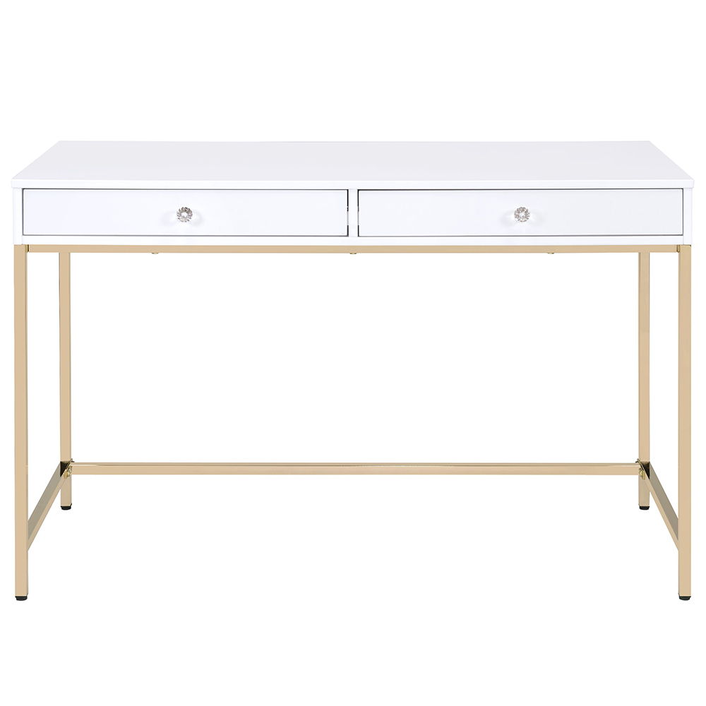 Ottey - Vanity Desk (Same 92540) - White High Gloss & Gold