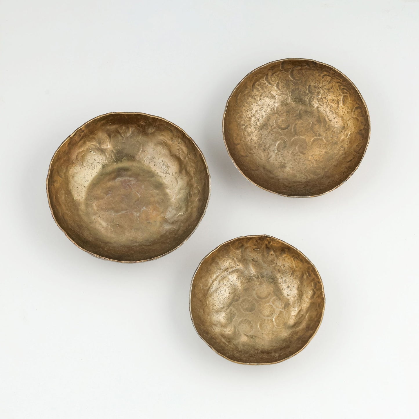 Shah - Hammered Iron Catchall Round Bowls (Set of 3) - Antique Brass