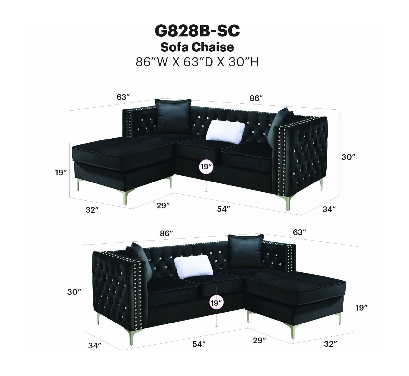 Glory Furniture - Paige - Sofa Chaise
