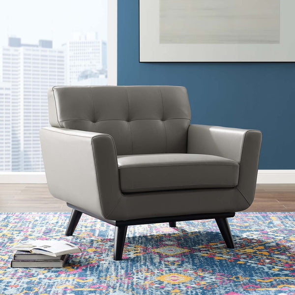 Engage Top-Grain Leather Living Room Lounge Accent Armchair - Gray