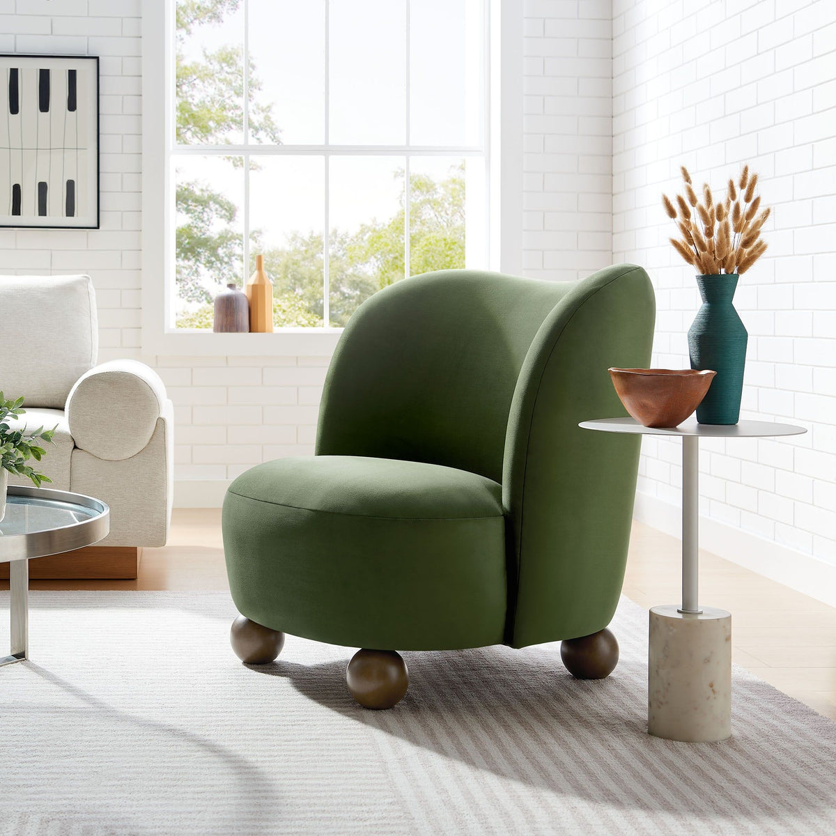 Monroe Performance Velvet Accent Chair - Moss Green Walnut