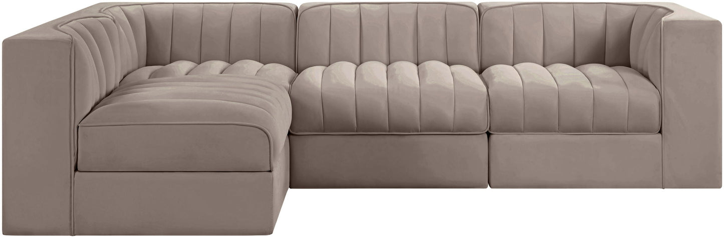 Rummi - Velvet Performance Fabric Upholstered 4 Piece Modular Sectional