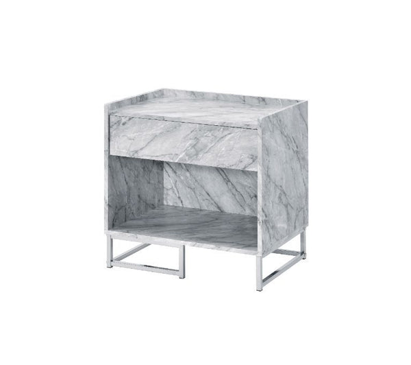 Azrael - Accent Table - White Printed Faux Marble & Chrome