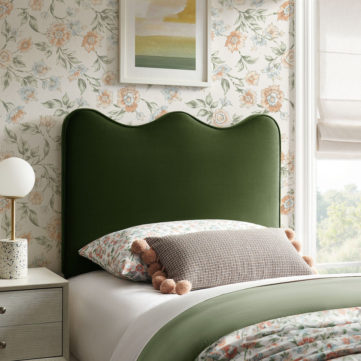 Athena Upholstered Headboard - Twin, Moss Green
