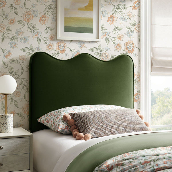 Athena Upholstered Headboard - Twin, Moss Green