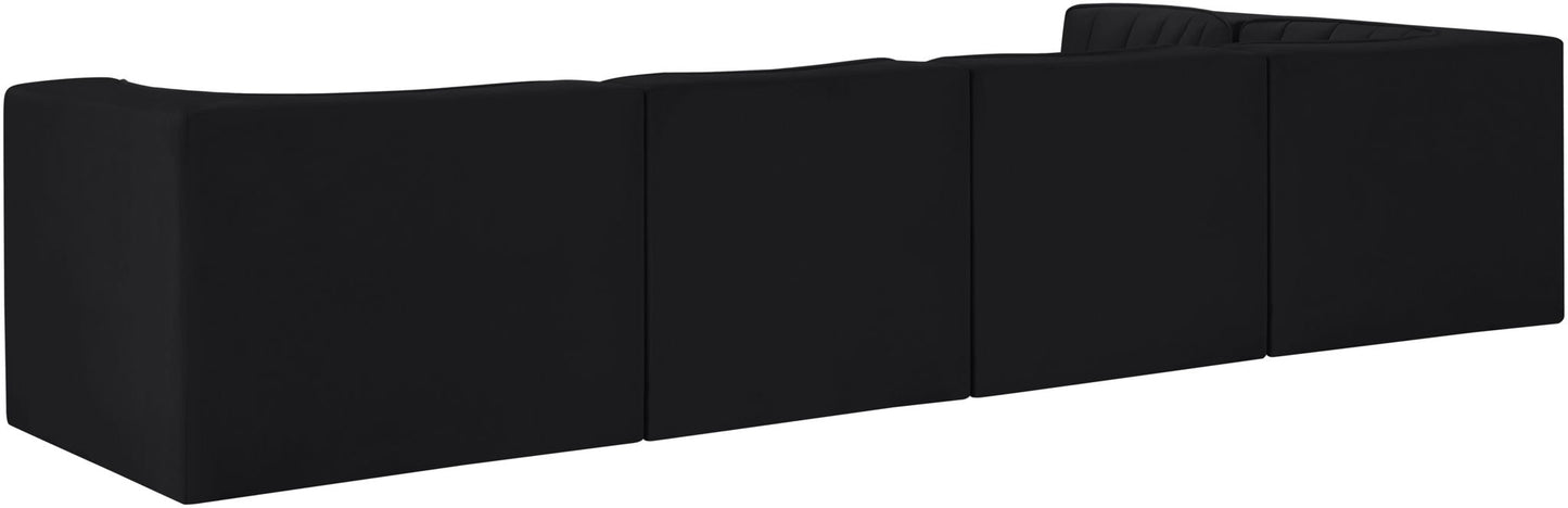 Rummi - Velvet Performance Fabric Upholstered 5 Piece Modular Sectional, L-Shaped (Right)