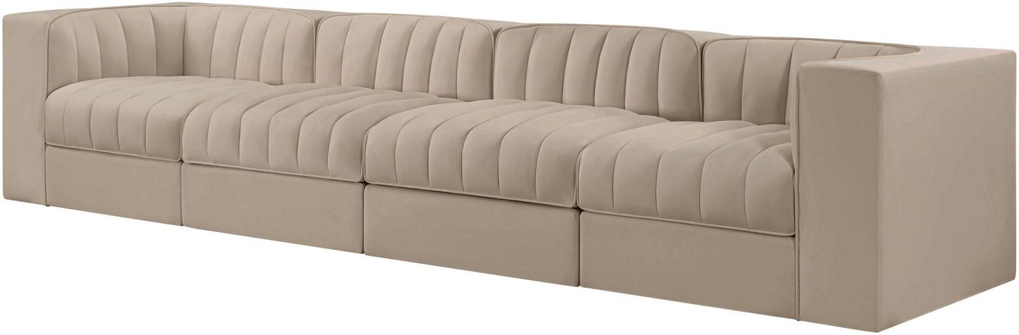 Rummi - Velvet Performance Fabric Upholstered 4 Piece Modular Sofa