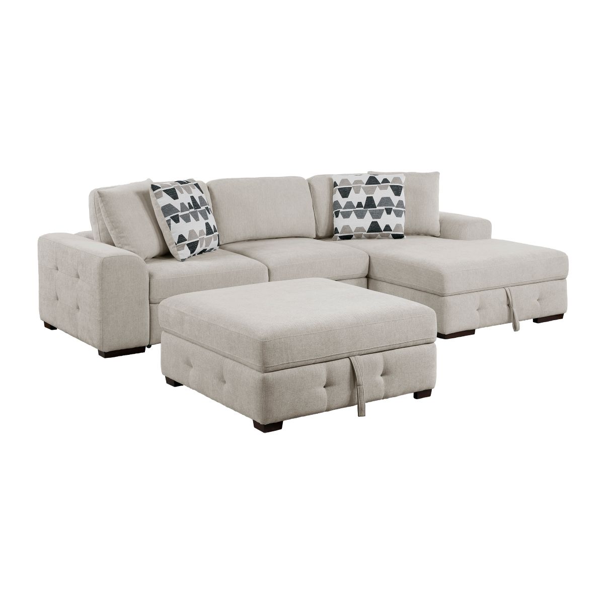 Raife 3-Piece Sectional with Right Chaise, Pull-out Bed and Ottoman