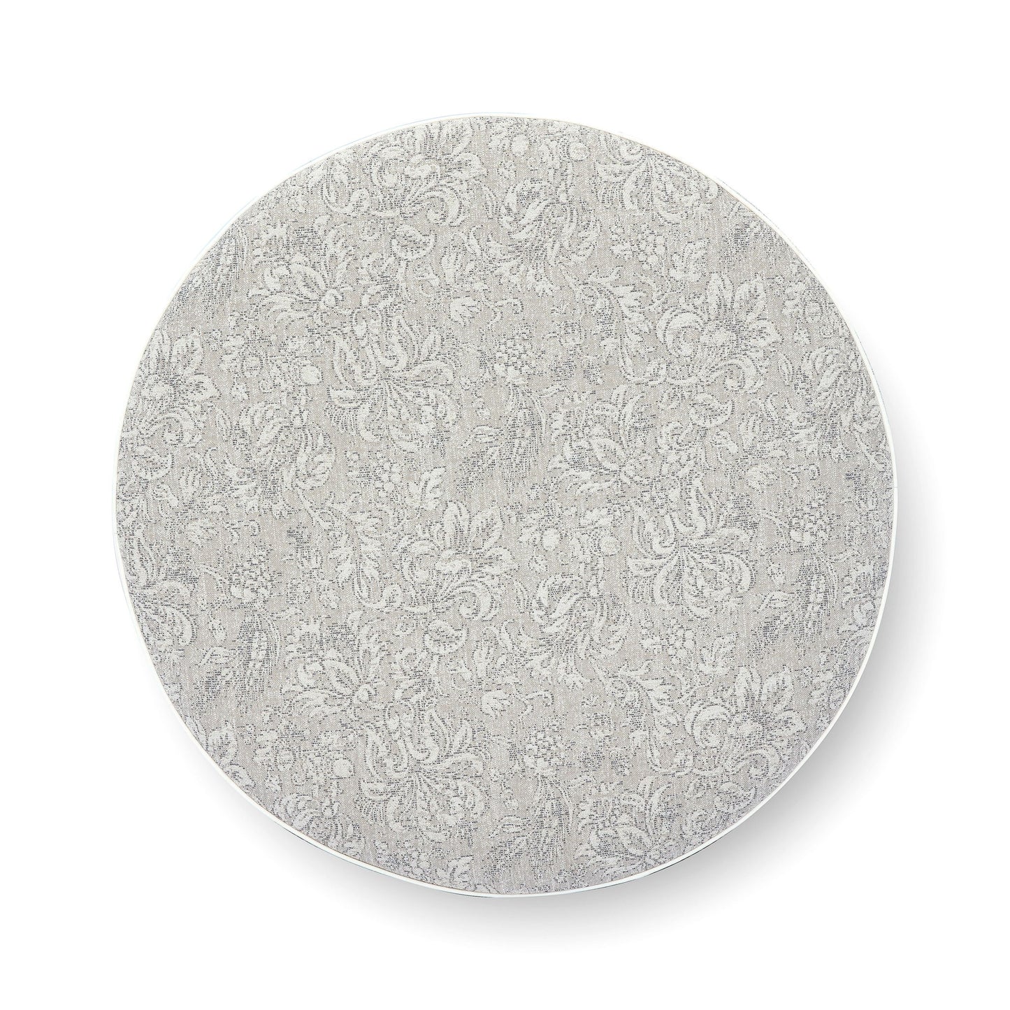 Tassy - Floral Tasseled Round Ottoman - Neutral