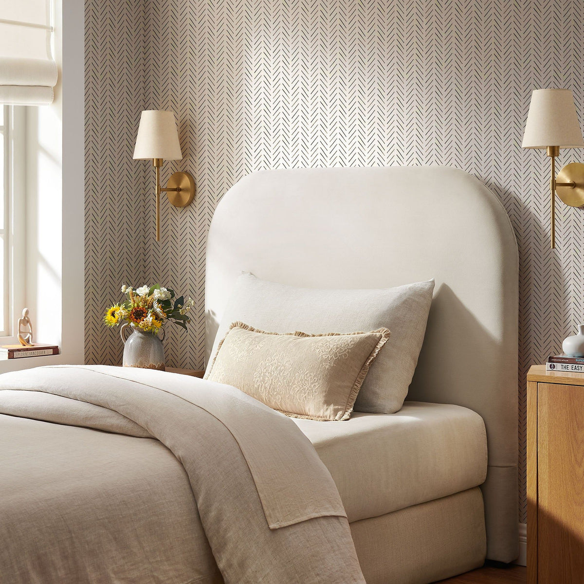 Keynote Twin Stain-Resistant Performance Velvet Headboard - Twin, Alabaster