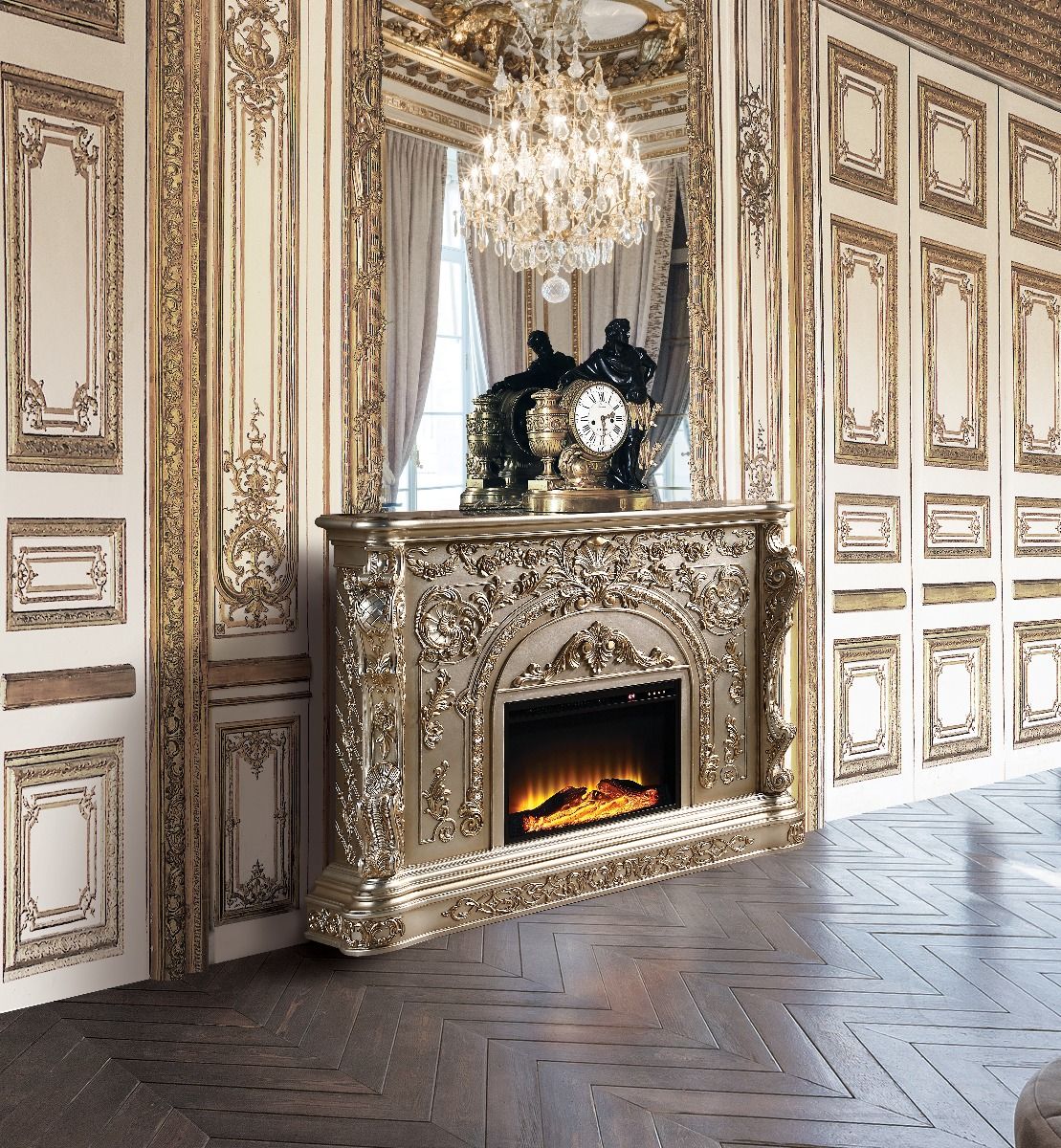 Danae - Fireplace - Antique Silver