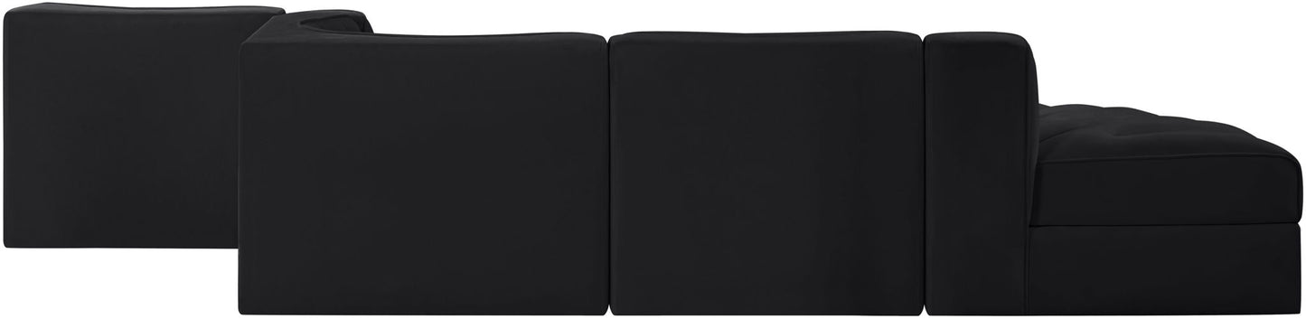 Rummi - Rounded Velvet Performance Fabric Upholstered 5 Piece Modular Sectional