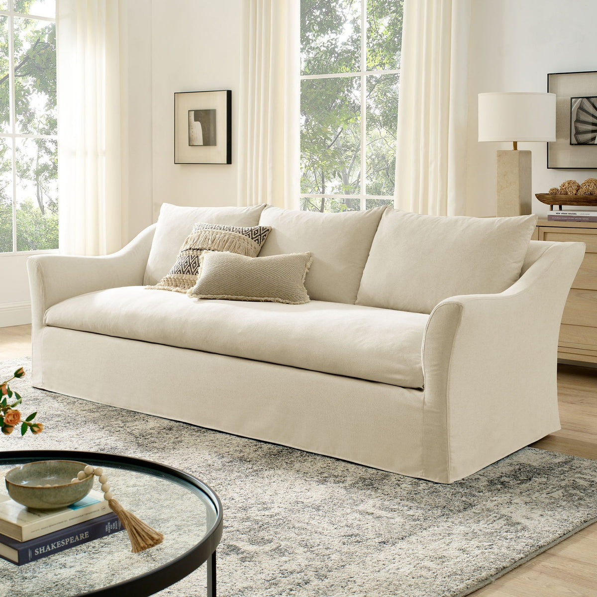 Somerset 92" Slipcovered Linen Blend Sofa - Linen