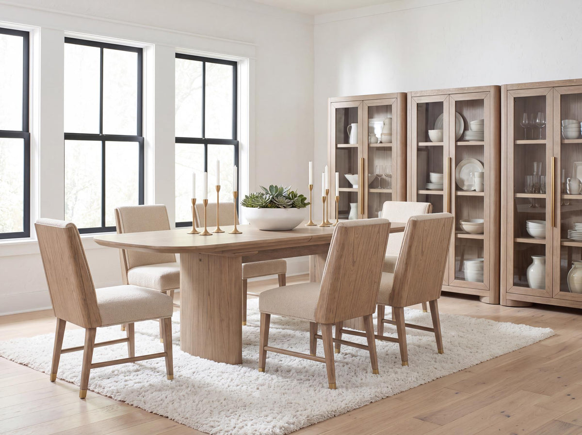 Alden - Display Cabinet (2 Glass Doors, 3 Adjustable Wood Shelves, LED Touch Lighting) - Stonewashed