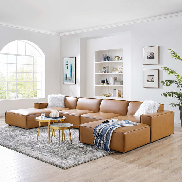 Restore 6-Piece Vegan Leather Sectional Sofa - Tan