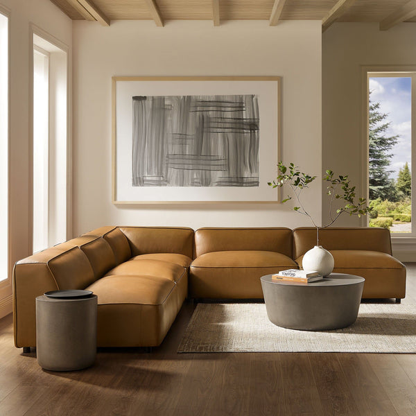 Auren 5-Piece Upholstered Armless L-Shaped Vegan Leather Modular Sofa - Camel