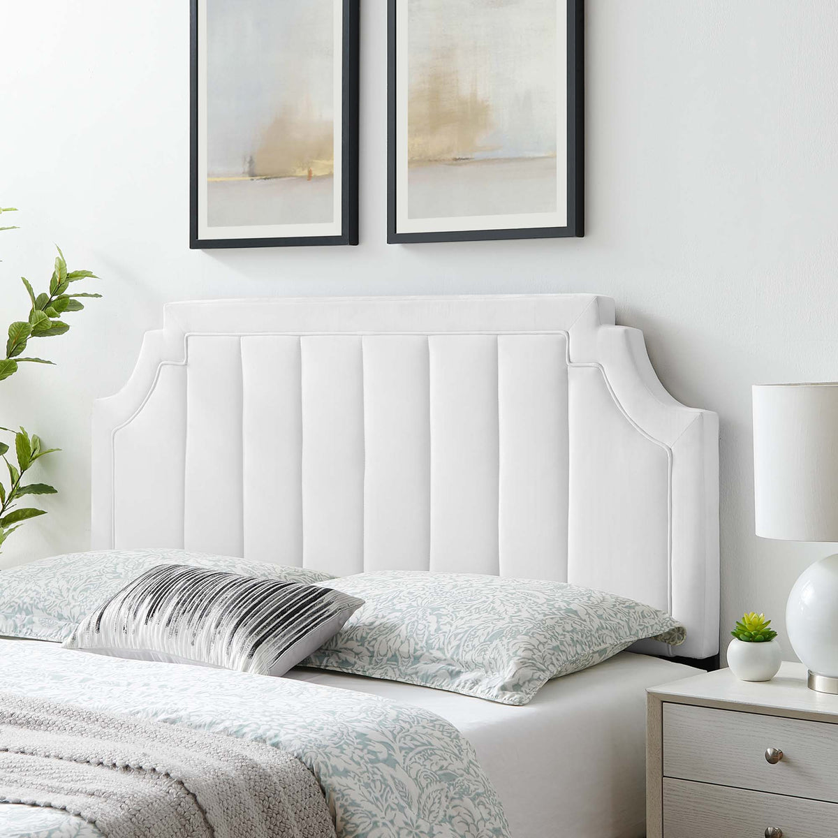 Alyona Channel Tufted Performance Velvet Headboard - Full/Queen, White