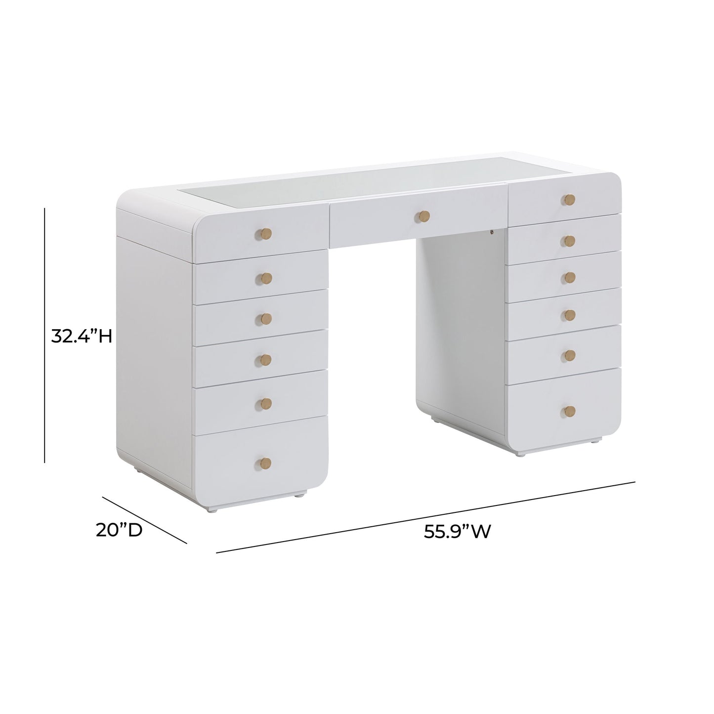 Hollywood - Desk with Jumbo LED Panel Vanity Mirror - White