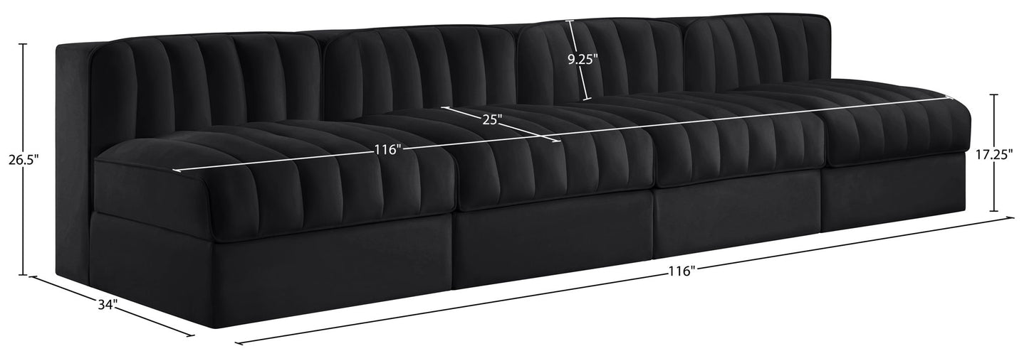 Rummi - Armless Velvet Performance Fabric Upholstered 4 Piece Modular Sofa