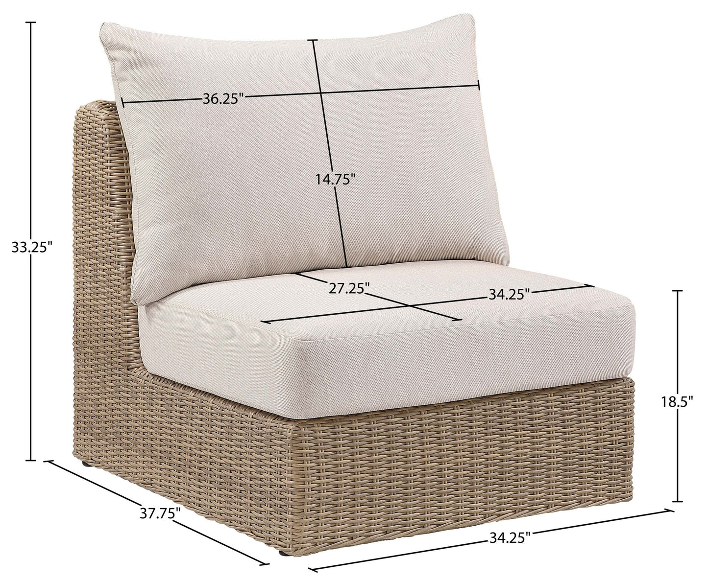 Seacrest - Olefin Water Resistant Fabric And Wicker Outdoor Patio Armless Chair