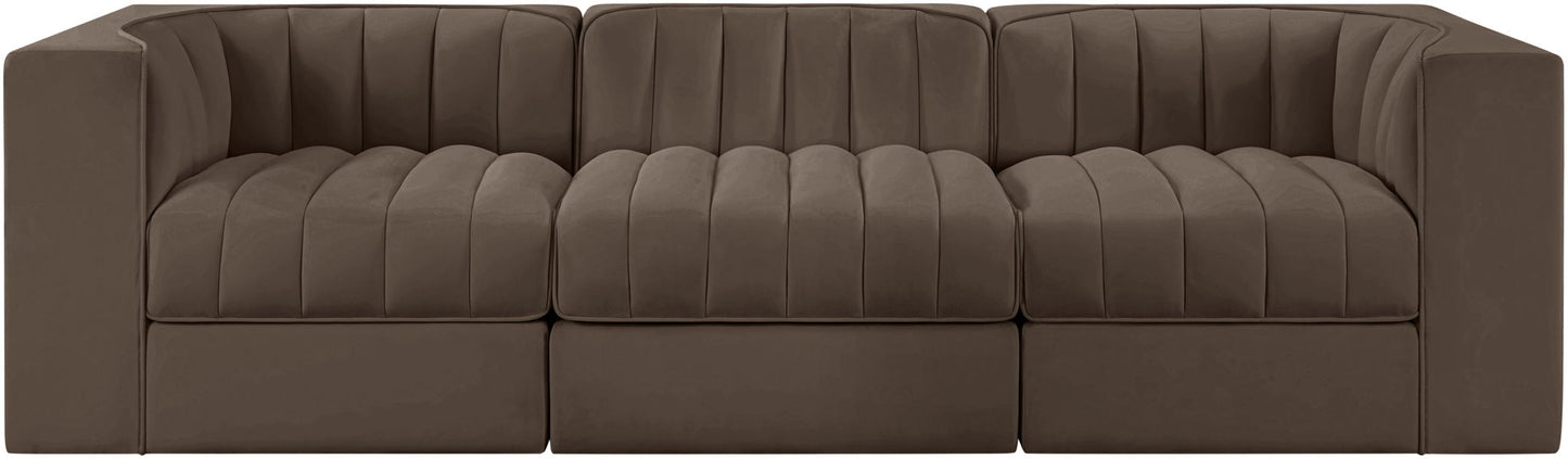 Rummi - Velvet Performance Fabric Upholstered 3 Piece Modular Sofa