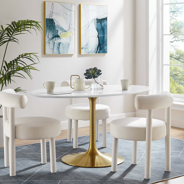 Lippa Oval Wood Dining Table - 60", Gold White