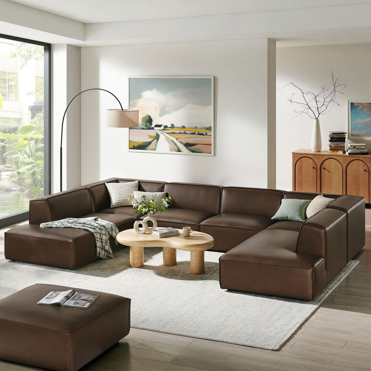 Restore 6-Piece Vegan Leather U-Shaped Armless Sectional Sofa - Espresso